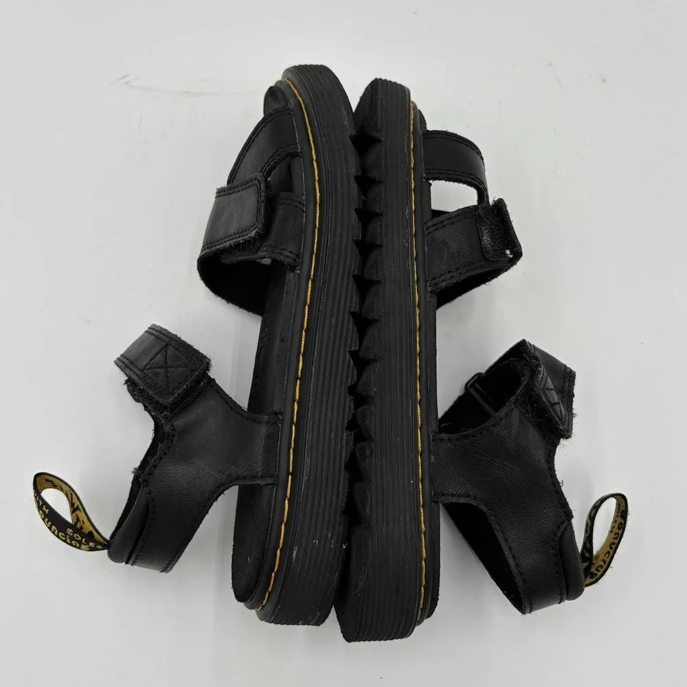 Dr Martens Girls Size 3 Vossie J Black Leather Platform Sandals Straps